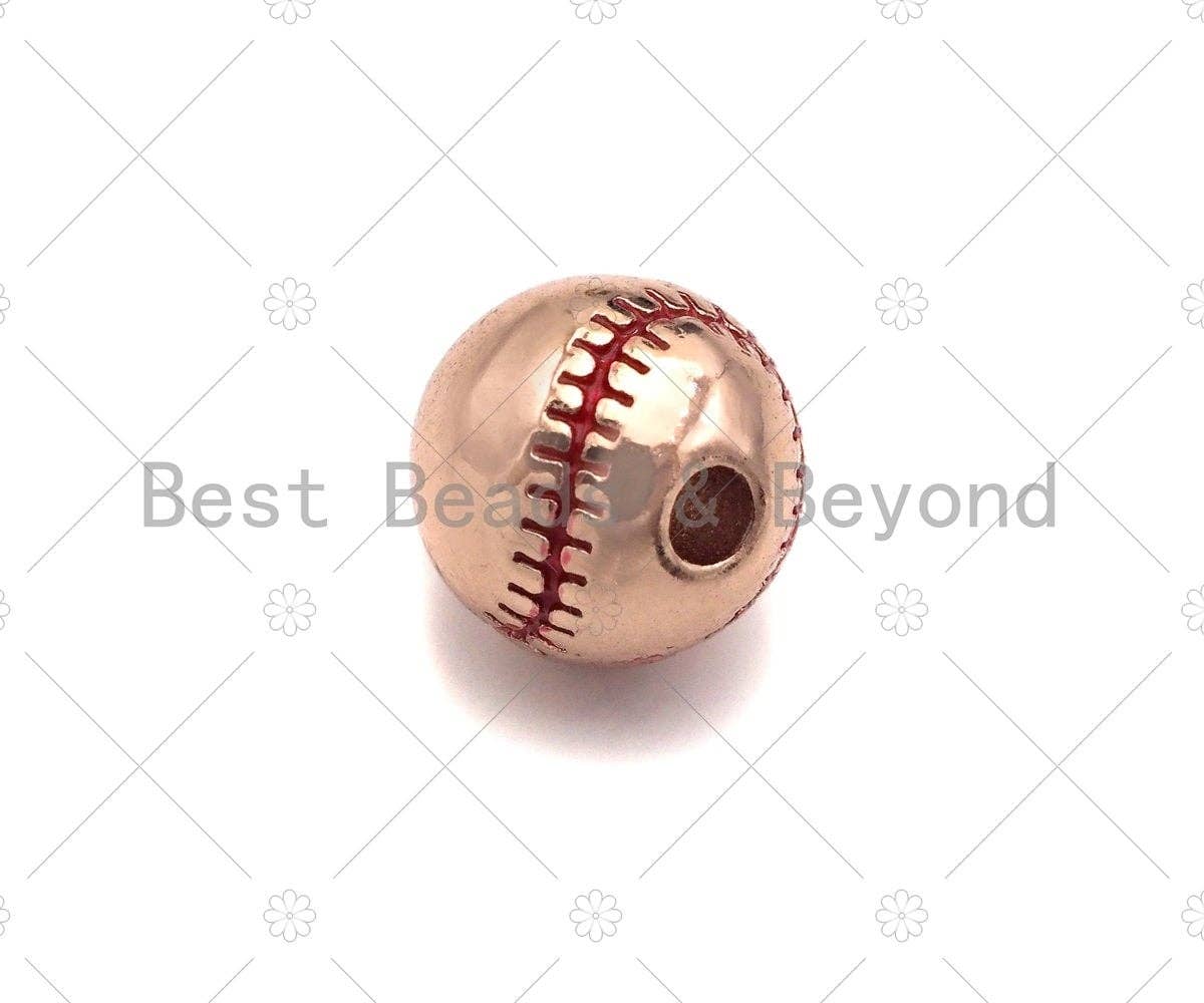 Baseball Spacer Beads, 2mm Hole Baseball Beads, Gold/Silver/Black Color Baseball beads, Baseball charm, 10mm,Sku#Y391