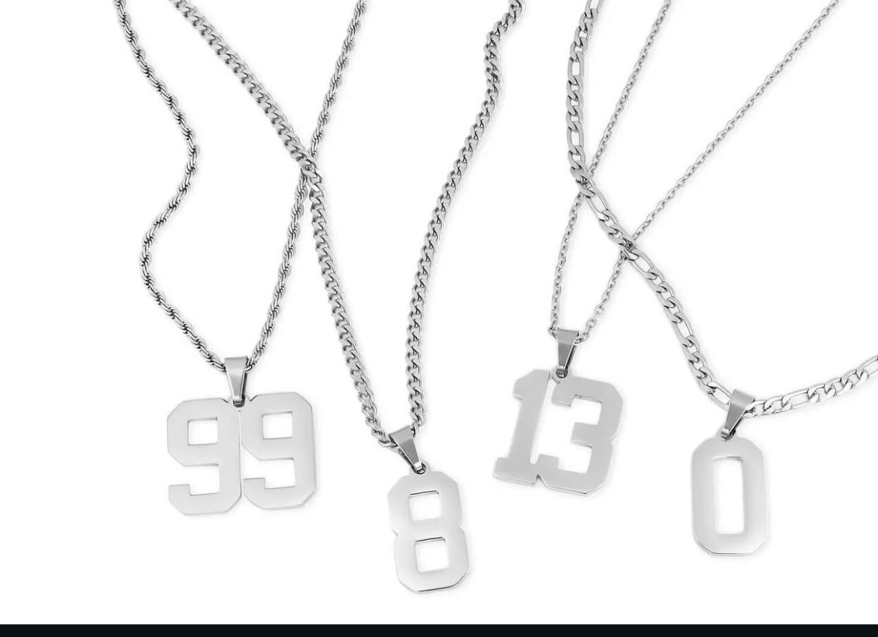 Silver number necklace