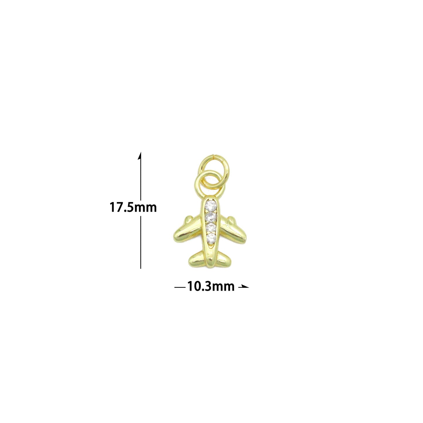 Cute Clear CZ Gold Silver Airplane Charm Pendant,Sku#A488