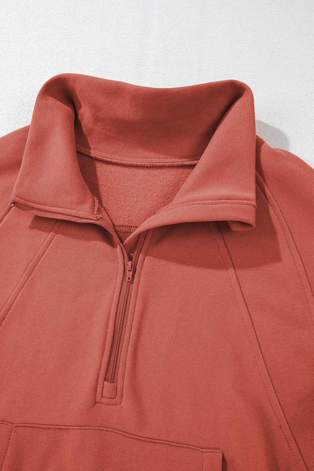 Brown Fleece Lined Zip Up Stand Collar Thumbhole Sleeve Sweatshirt
