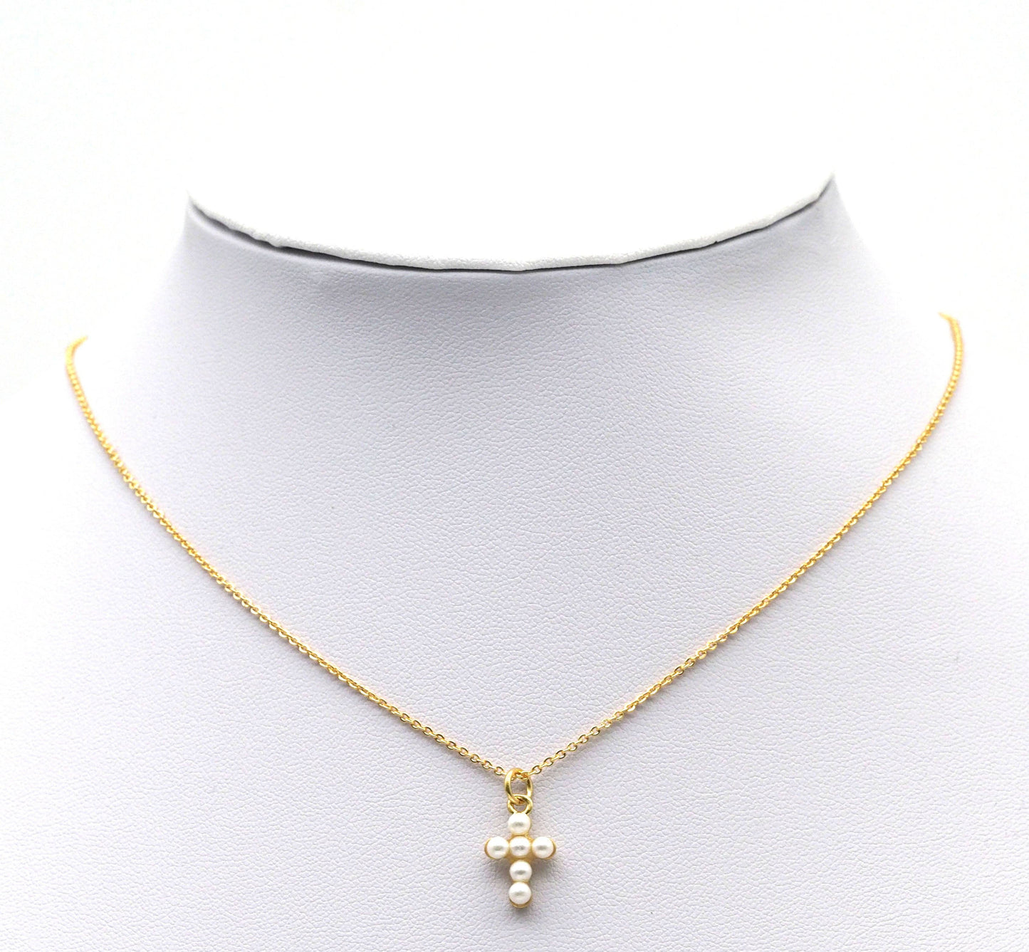 Cute Gold CZ Pearl Cross Charm, Sku#LD341
