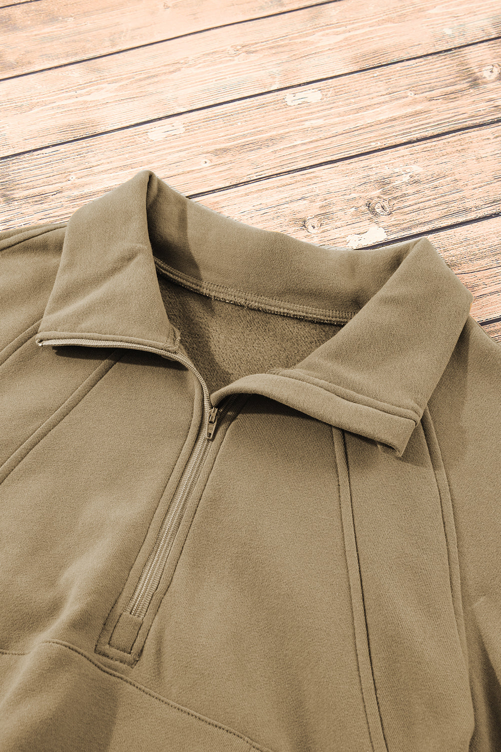Brown Fleece Lined Zip Up Stand Collar Thumbhole Sleeve Sweatshirt