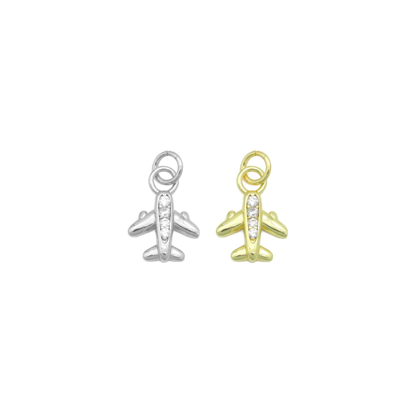 Cute Clear CZ Gold Silver Airplane Charm Pendant,Sku#A488