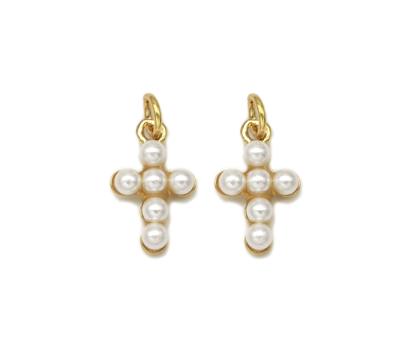 Cute Gold CZ Pearl Cross Charm, Sku#LD341