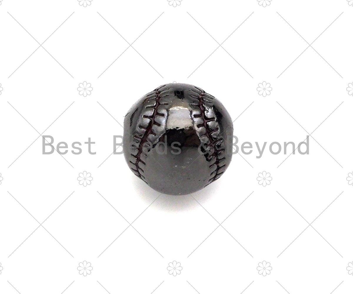 Baseball Spacer Beads, 2mm Hole Baseball Beads, Gold/Silver/Black Color Baseball beads, Baseball charm, 10mm,Sku#Y391