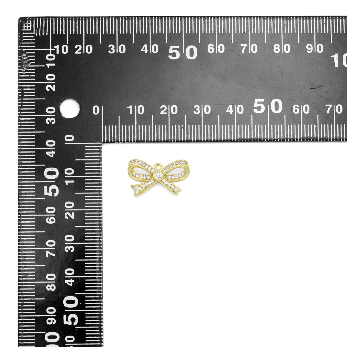 Clear CZ Gold Silver Bow Charm Pendant, Sku#A314
