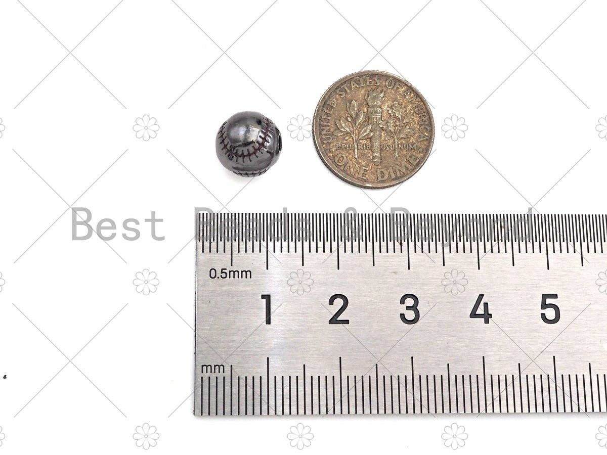 Baseball Spacer Beads, 2mm Hole Baseball Beads, Gold/Silver/Black Color Baseball beads, Baseball charm, 10mm,Sku#Y391