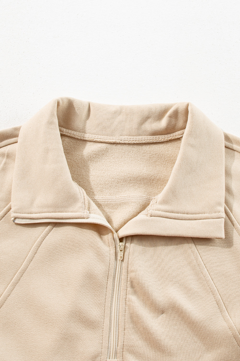 Brown Fleece Lined Zip Up Stand Collar Thumbhole Sleeve Sweatshirt