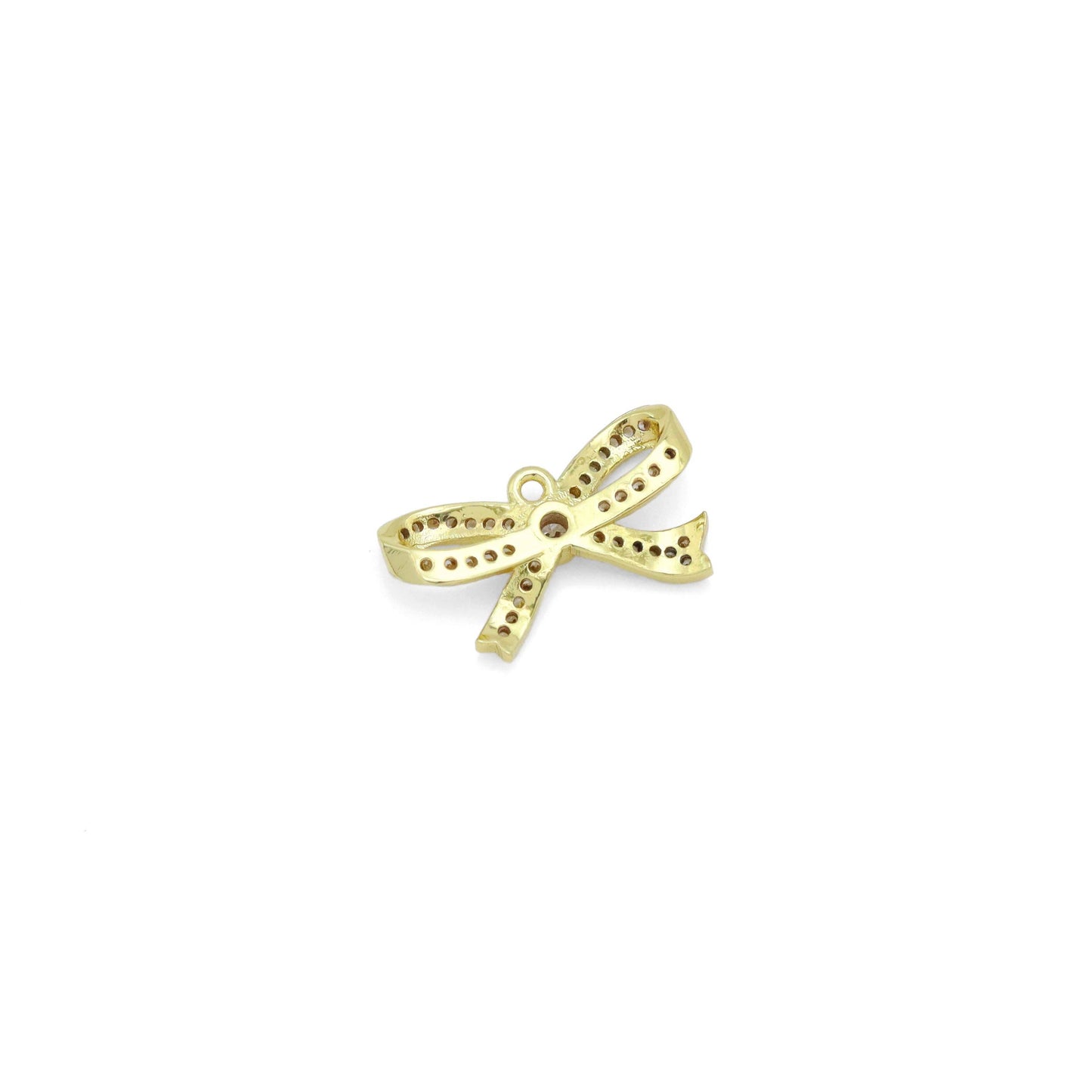 Clear CZ Gold Silver Bow Charm Pendant, Sku#A314