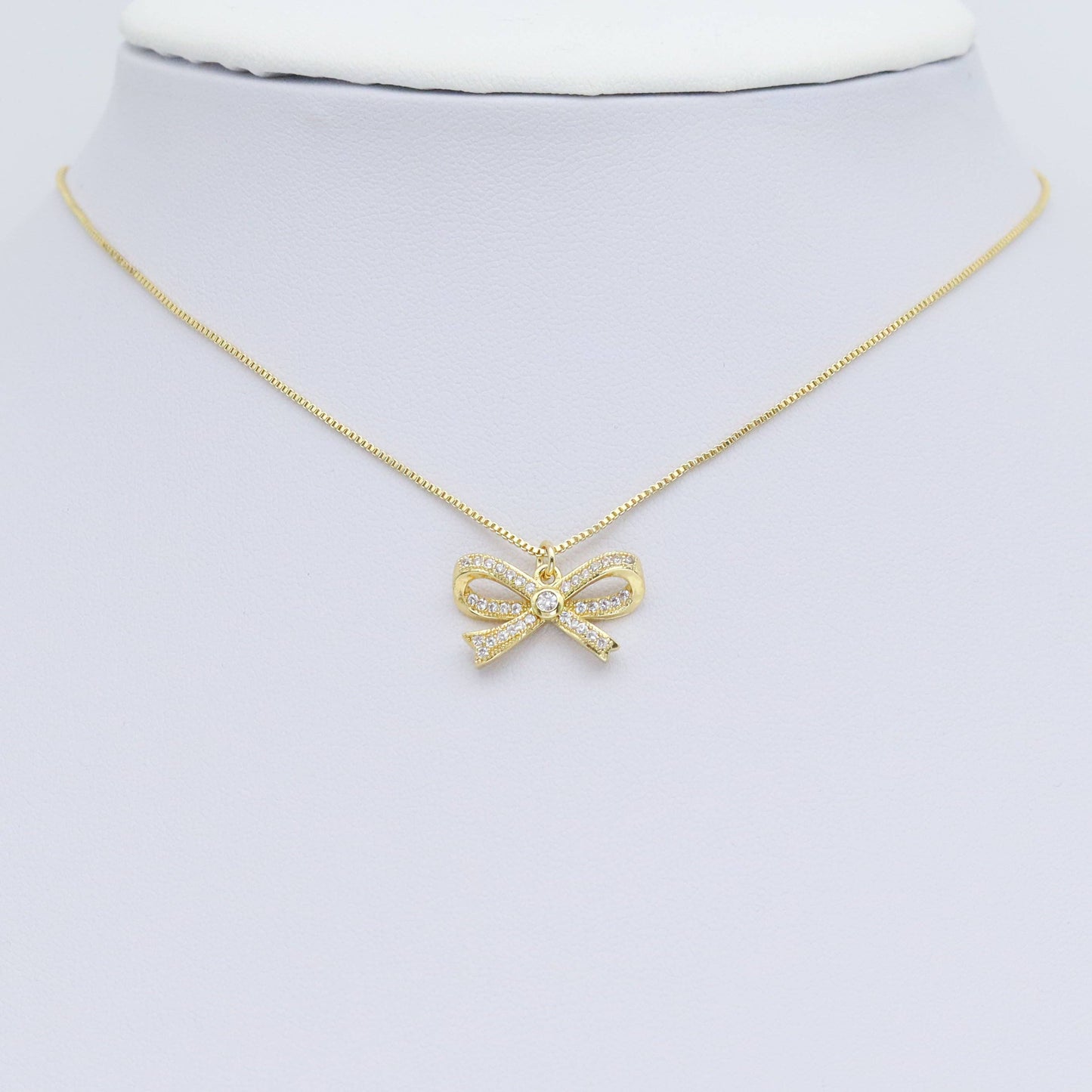 Clear CZ Gold Silver Bow Charm Pendant, Sku#A314