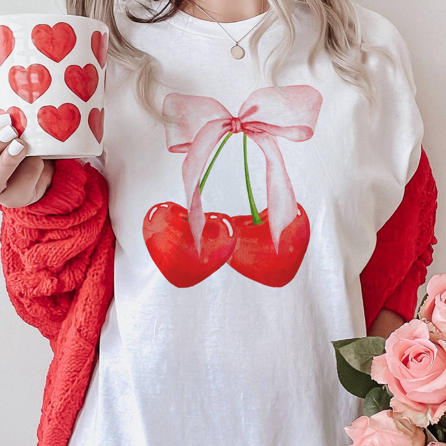 Cherry Valentine T-Shirt coquette Heart Valentine Tee