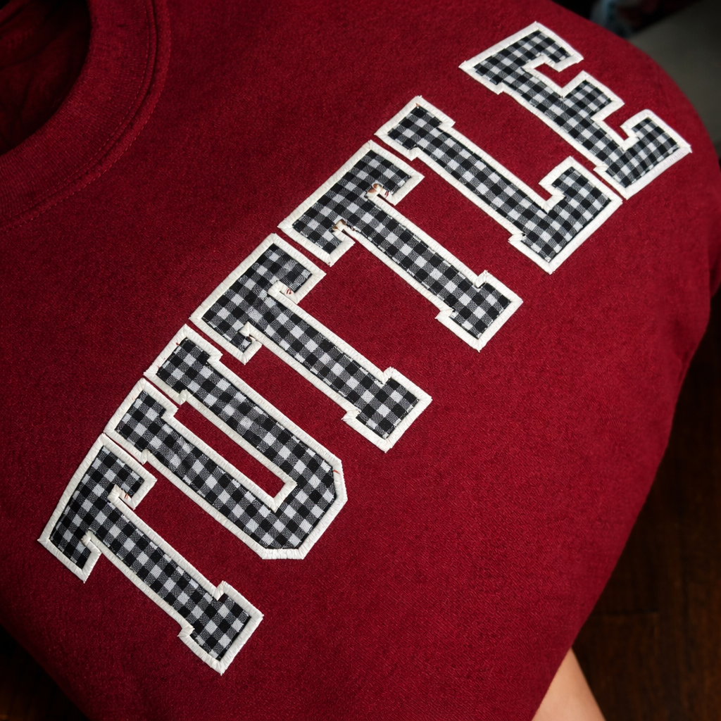 Gingham Embroidered Crimson Sweatshirt