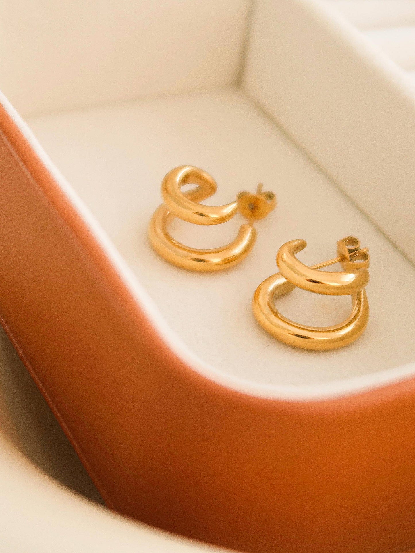 Maddison-Gold Non-Tarnish Double C Hoop Earring