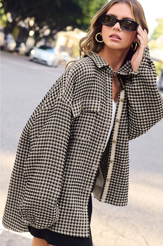 Waffle Textured Oversized Button Down Shacket