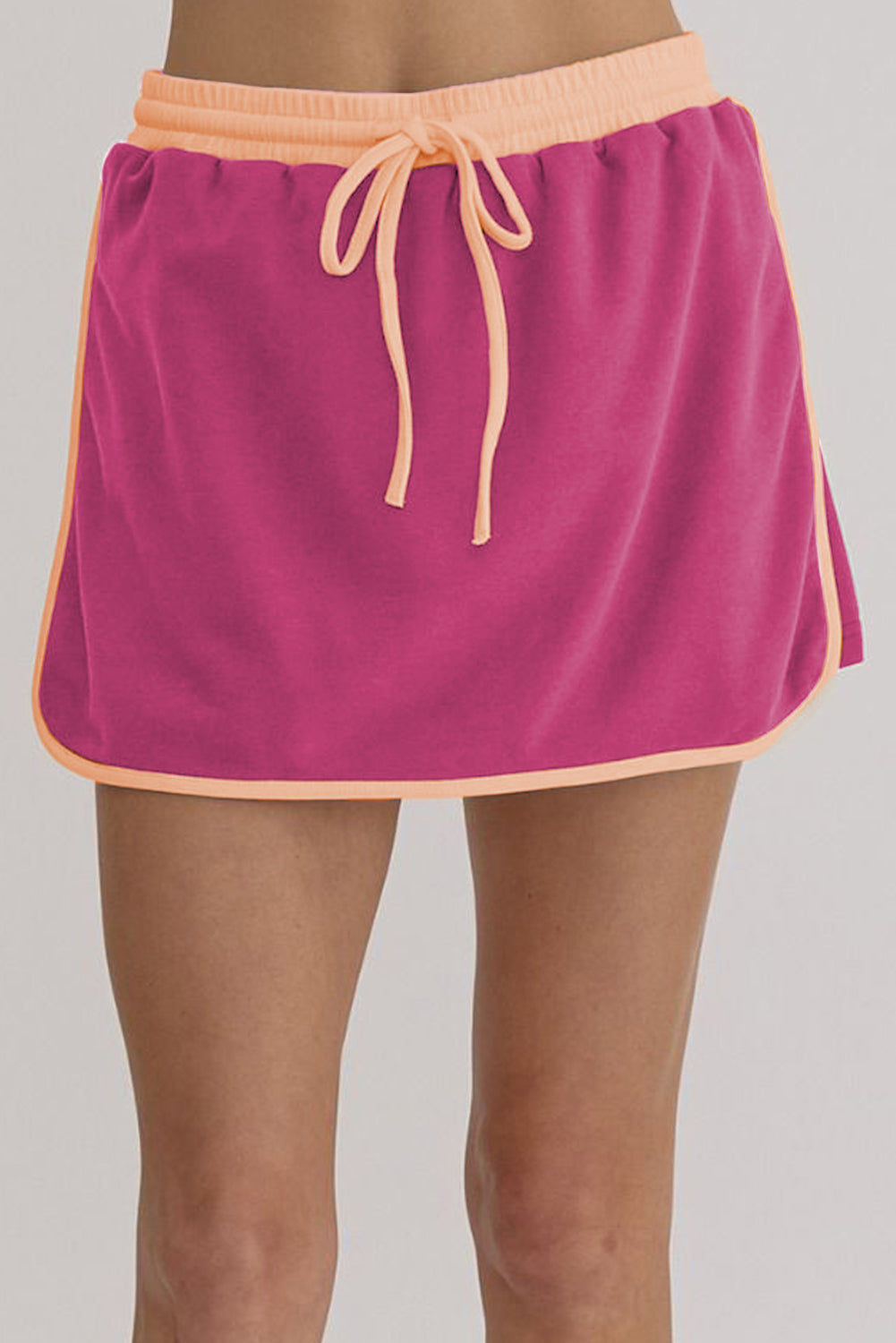Color Contrast Loose Pullover and Lace-up Waist Skort Set