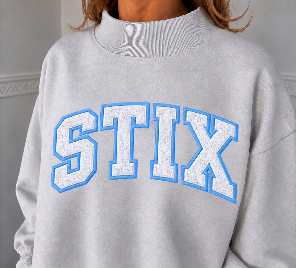 Stix embroidered mockneck
