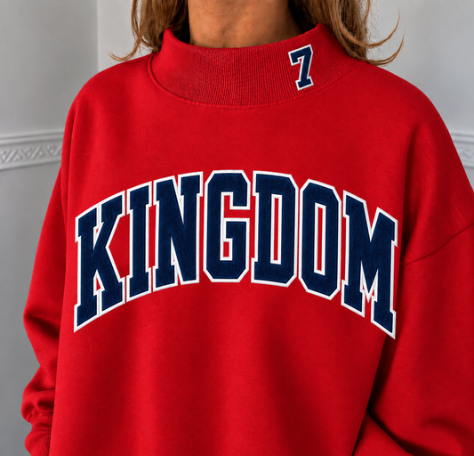 Kingdom red embroidered mockneck