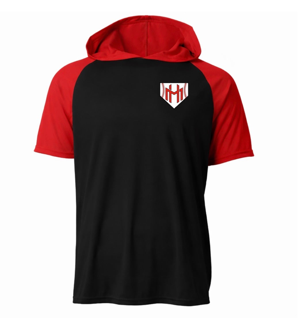 Black/Red small logo hooded top