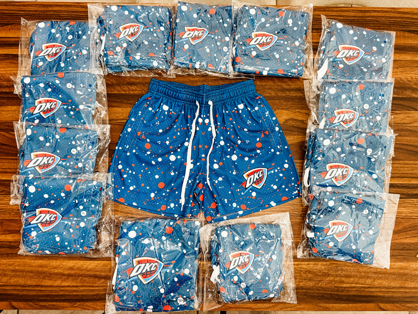 Blue thunder splatter shorts