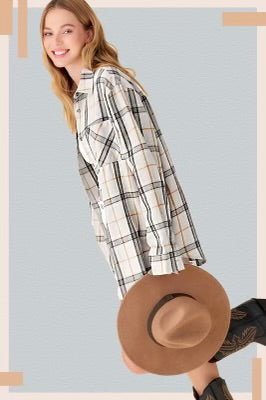 Loose Fit Button Down Plaid Shirt