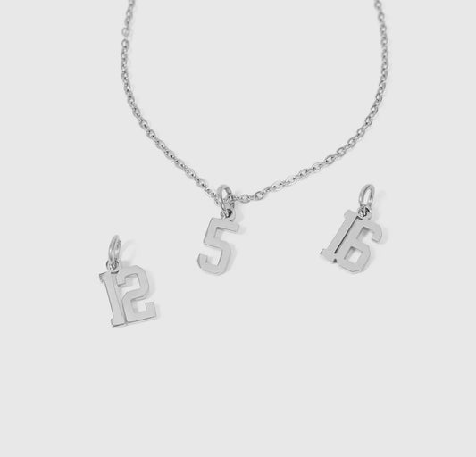 Silver Stainless Steel Dainty Number Charm Necklace