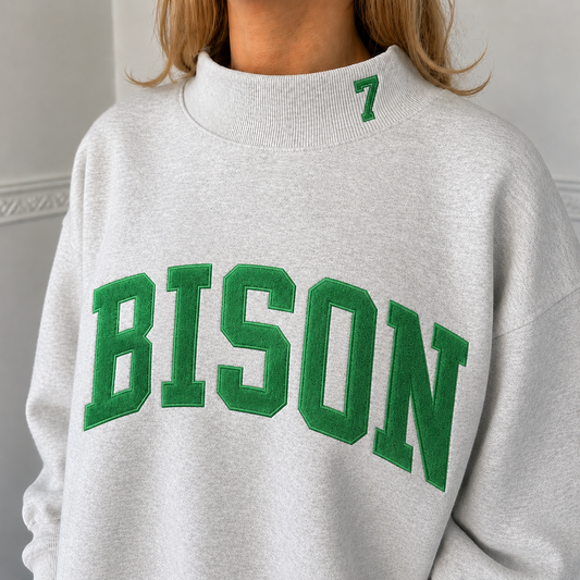 Embroidered Bison Mock neck