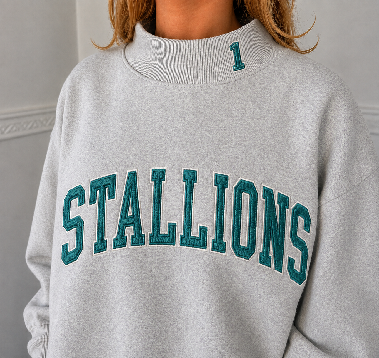 Stallions embroidered mockneck