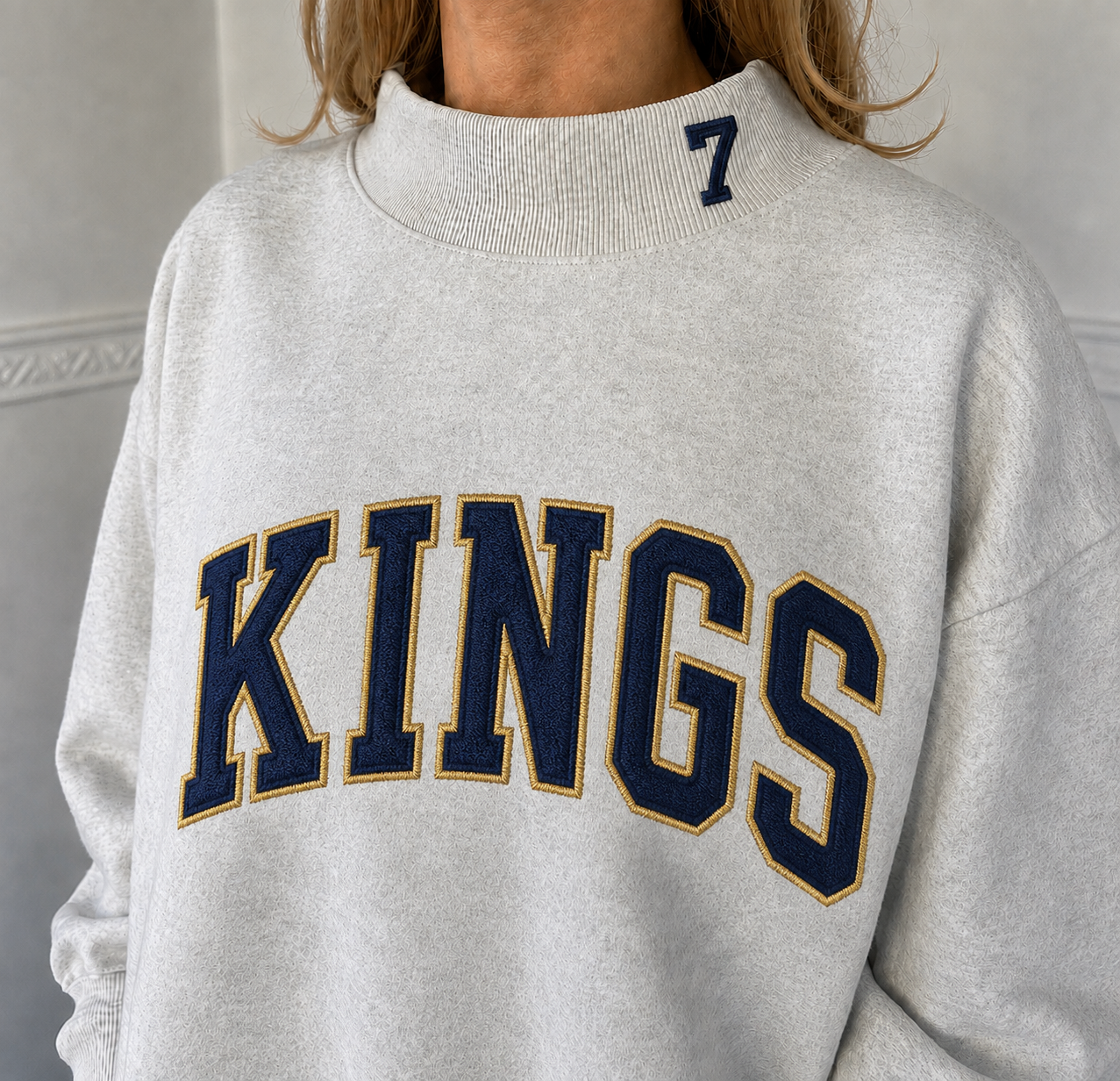 Embroidered Kings Mock neck