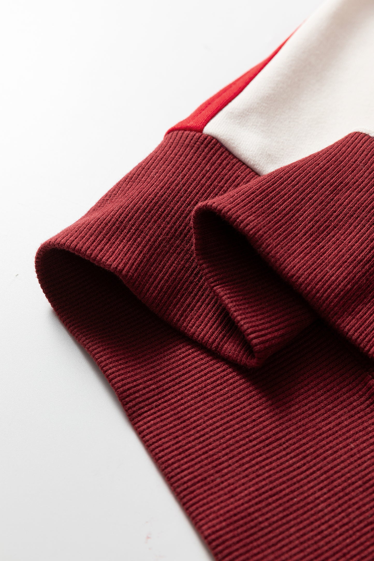 Fiery Red Color Block Patchwork Snap Button Polo Sweatshirt